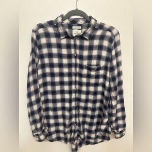 American Eagle Blue, White, Black, and Purple Boyfriend Fit Plaid Top Size Large